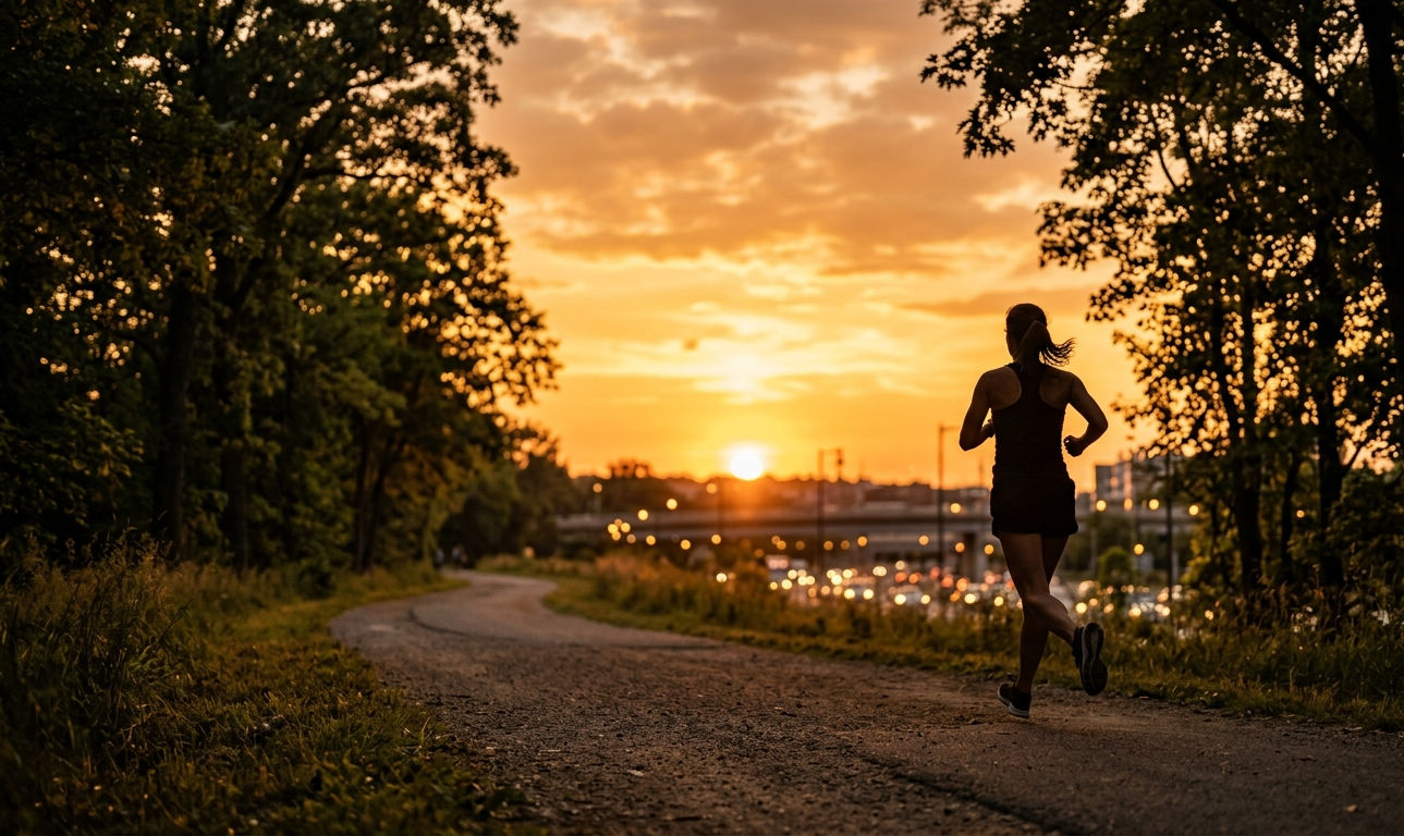 Abendlauf bei Sonnenuntergang
